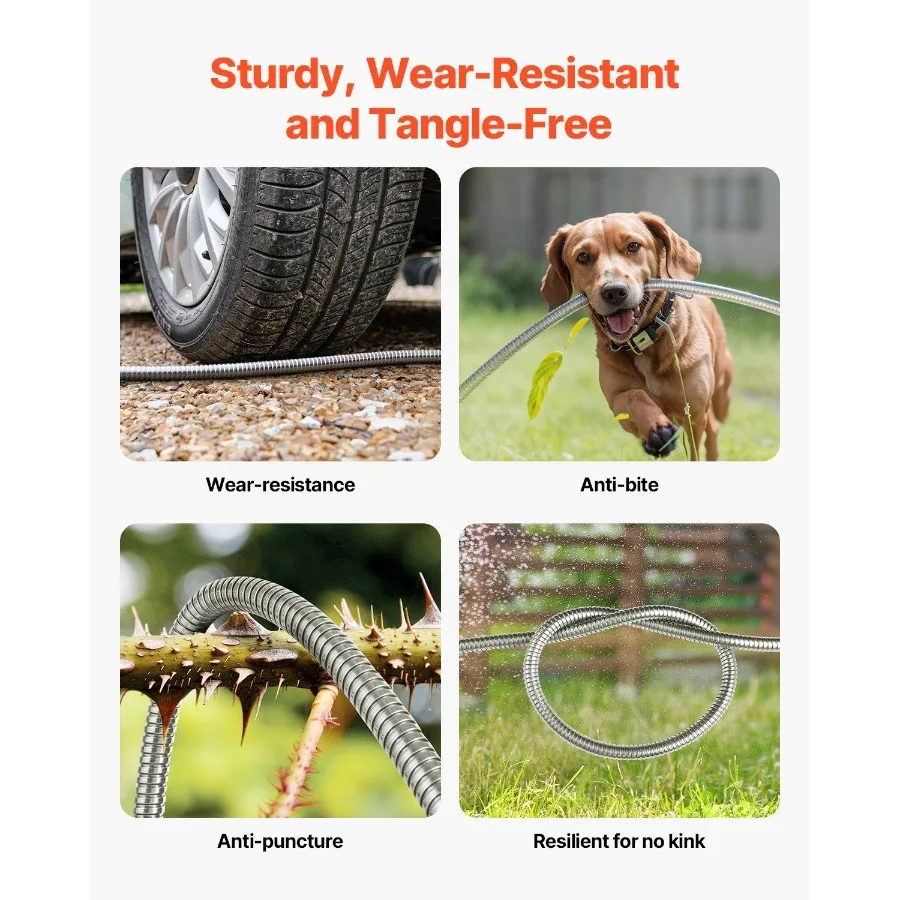 خرطوم حديقة معدني بطول 25 قدمًا، خرطوم مياه من الفولاذ المقاوم للصدأ مقاوم للصدأ، خرطوم فناء خلفي عالي التحمل مع فوهة 10 وظيفة NoKink ible Wat