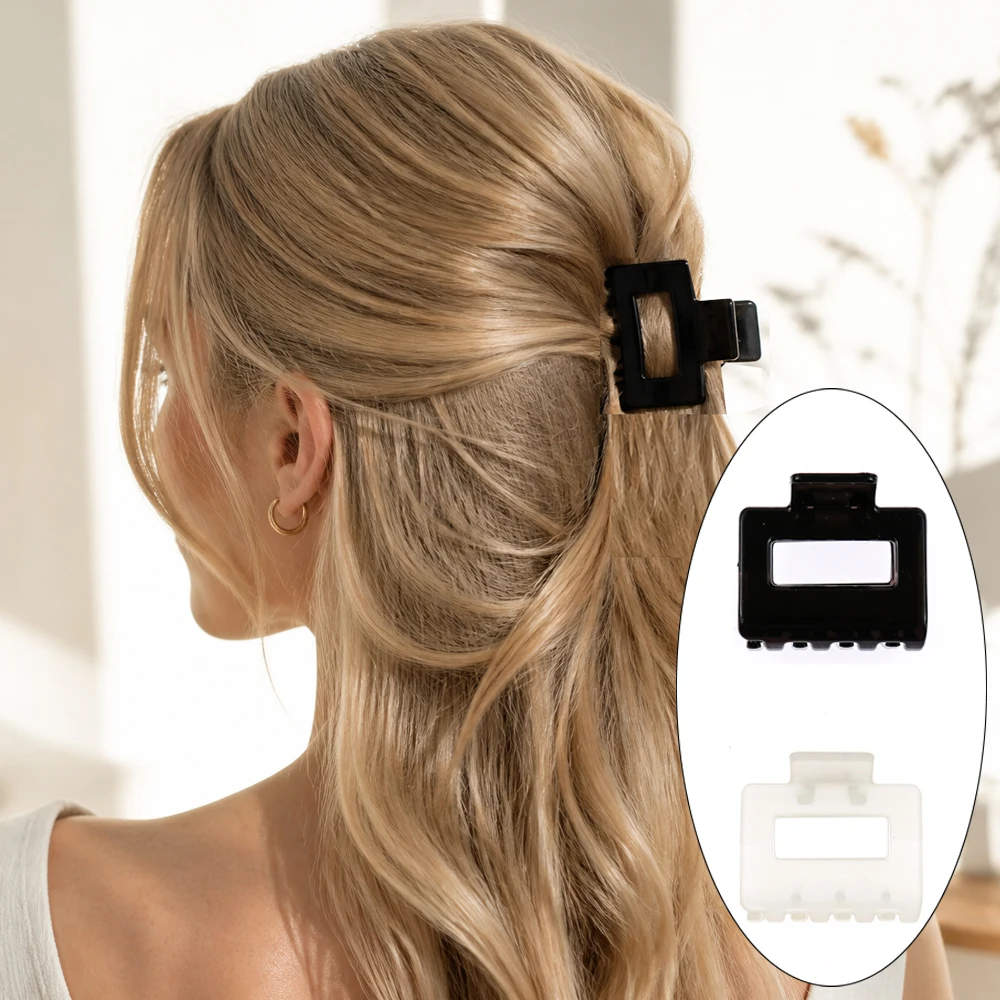 Women Small Hollow Square Hair Claw Clip 5CM Solid Color Non Slip Hair Grab Barrettes For Thin Medium Hair Half Up Hairstyle