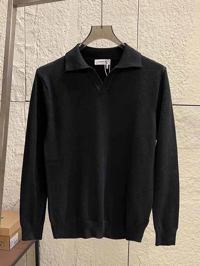 

Мужской вязаный свитер из полиэстера с V-образным вырезом, приятный к коже, однотонный, дышащий, осенне-зимний, повседневный, универсальный, с отложным воротником