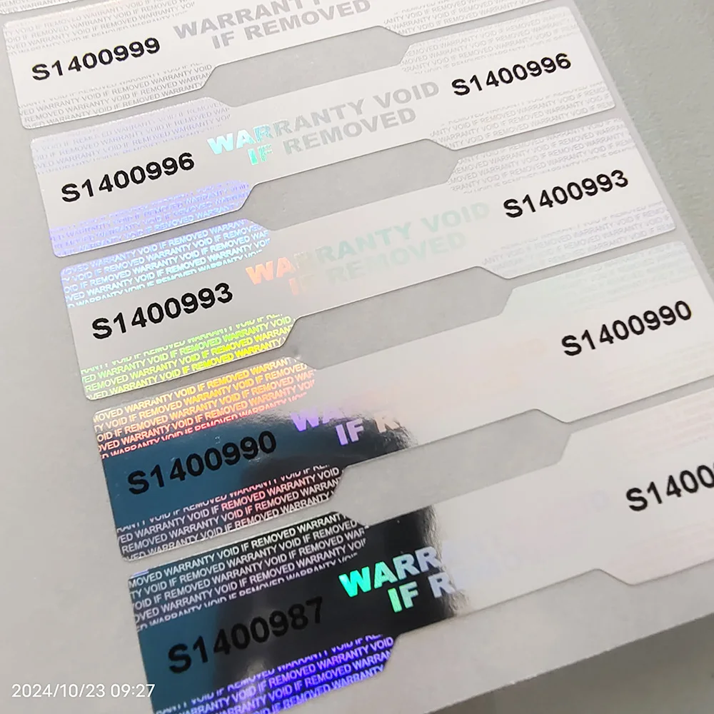 100pcs 48x11mm Silver Hologram Security Seal with Unique Serial Number VOID Left On Removal Dogbone Tamper Evident Label Sticker