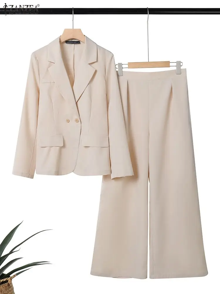 Zanzea feminino minimalista 2 peça define lepel pescoço blazer e calças de perna larga 2 pçs ternos 2026 primavera moda mulher outfits S-3XL