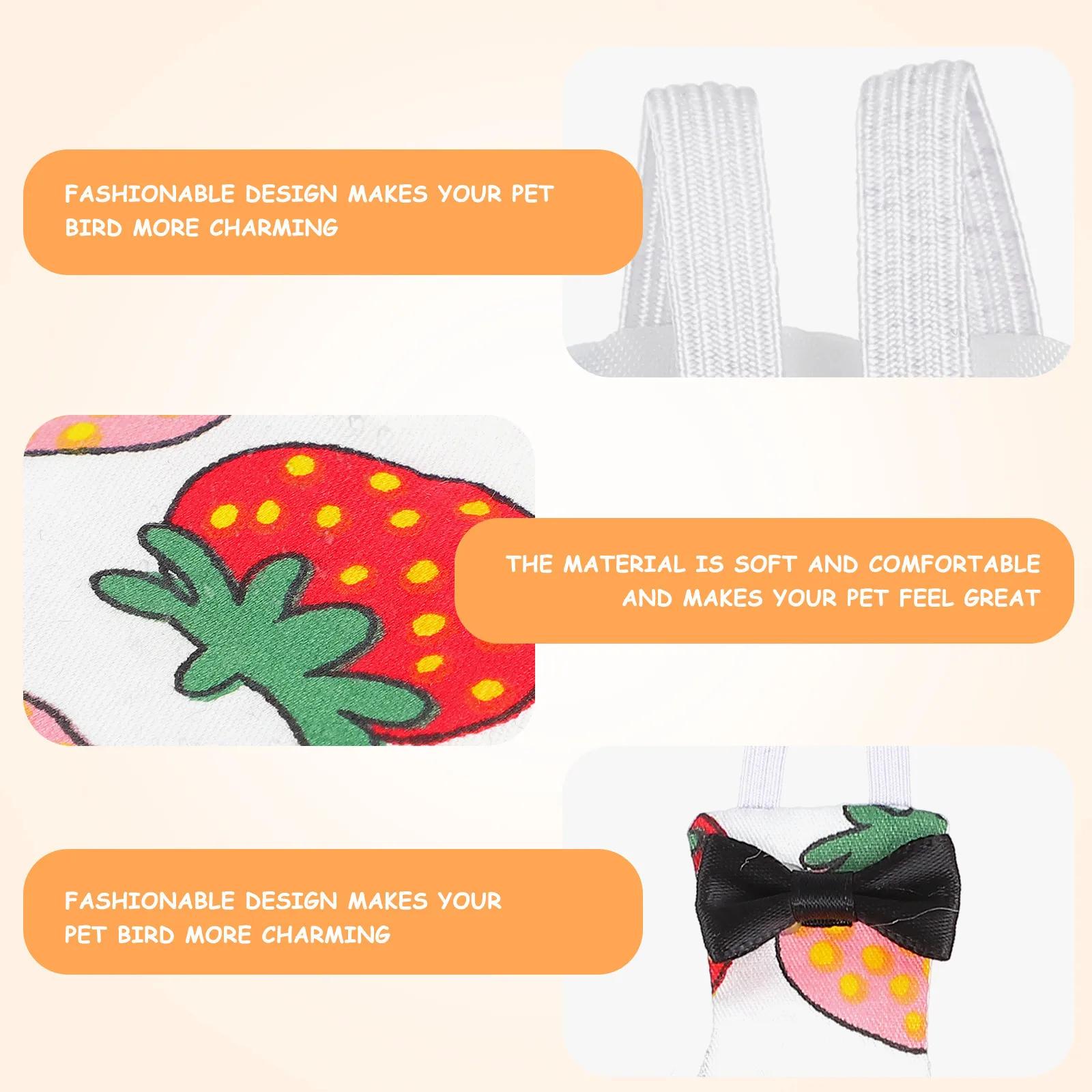 

Parrot Diapers Strawberry Design Bird Clothes Comfortable Reusable Diaper Easy Wear Fashion Bird Flight Suit for Pet Birds