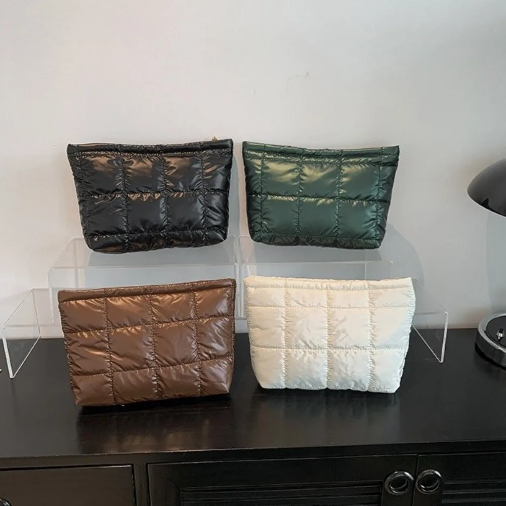 New Padded Quilted Makeup Bags Lightweight Multifunctional Cosmetic Bag Solid Color Portable Storage Bag Travel