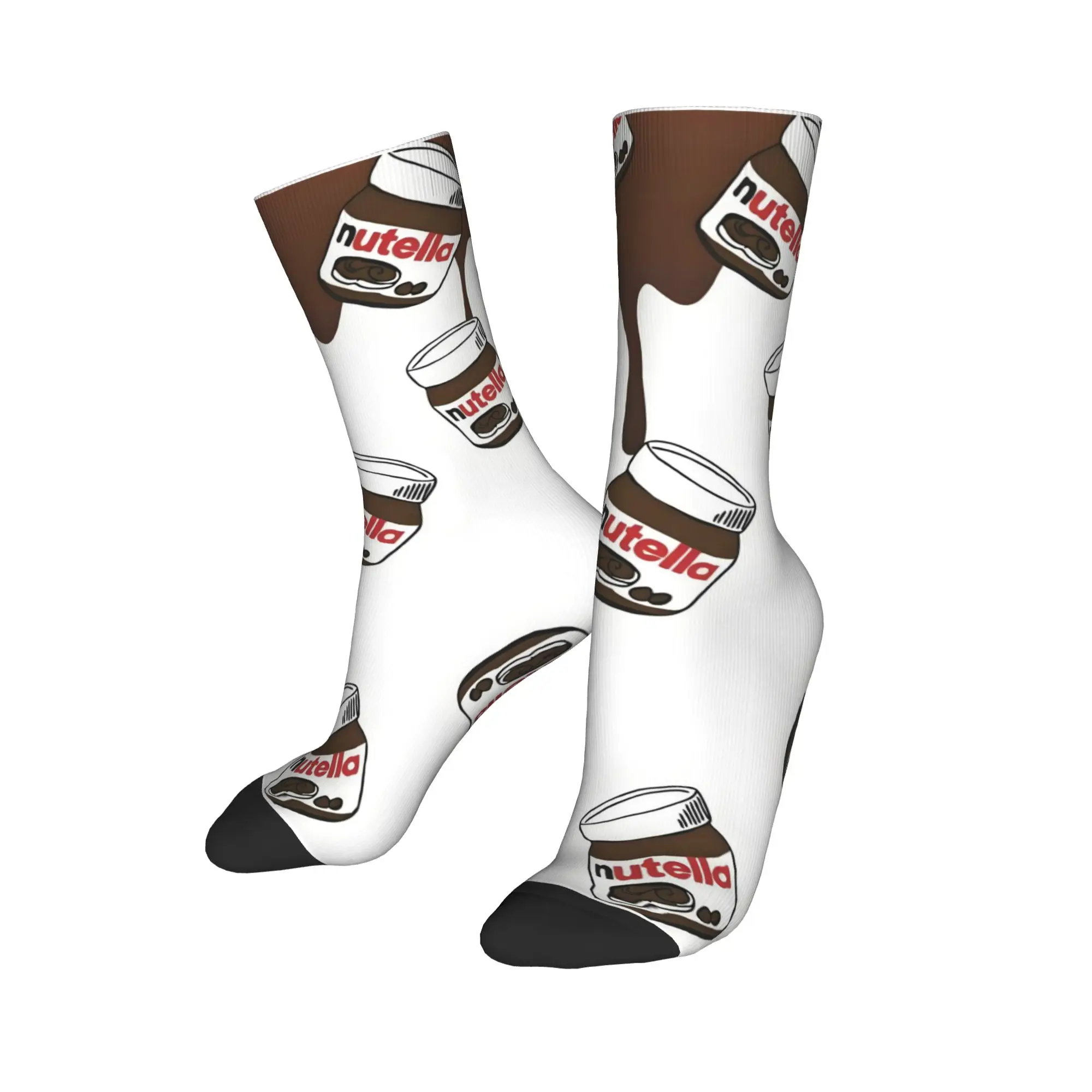 

Custom Cute Print Nutellas Gianduja Hazelnut Socks for Men Women Stretch Summer Autumn Winter Crew Socks
