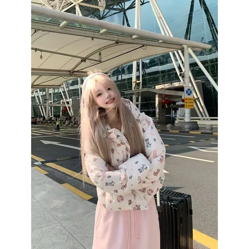 Robe courte à capuche en coton pour femme, imprimé chien, doux, nouvelle mode d'hiver, haute rue, polyvalente, ample, Breadman