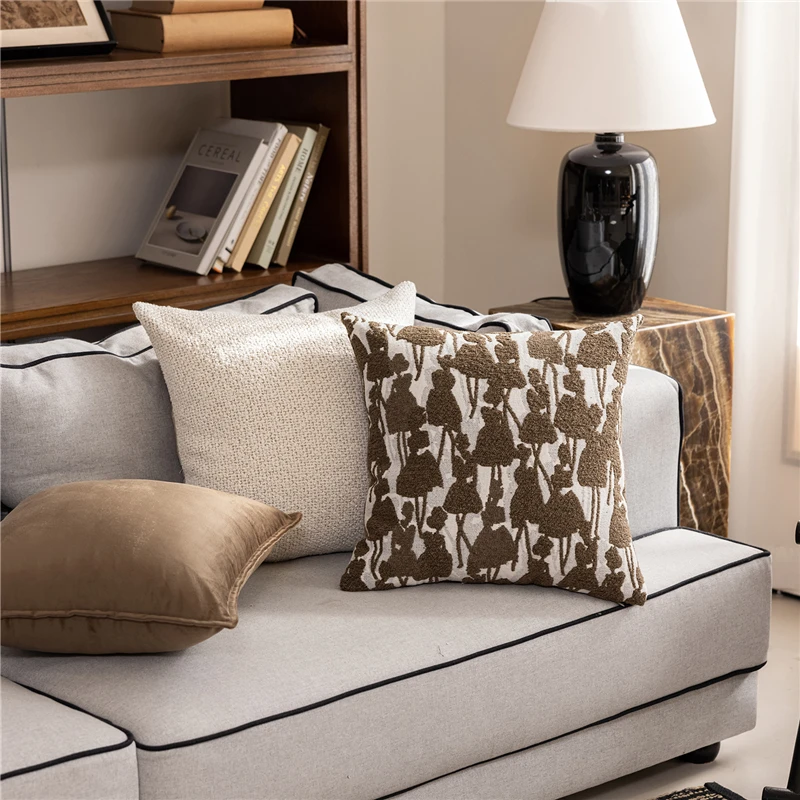 45X45CM Brown Throw Pillow Cover Simple Versatile Stamping Waist Cushion Cover Decor Home Decorative Pillowcase