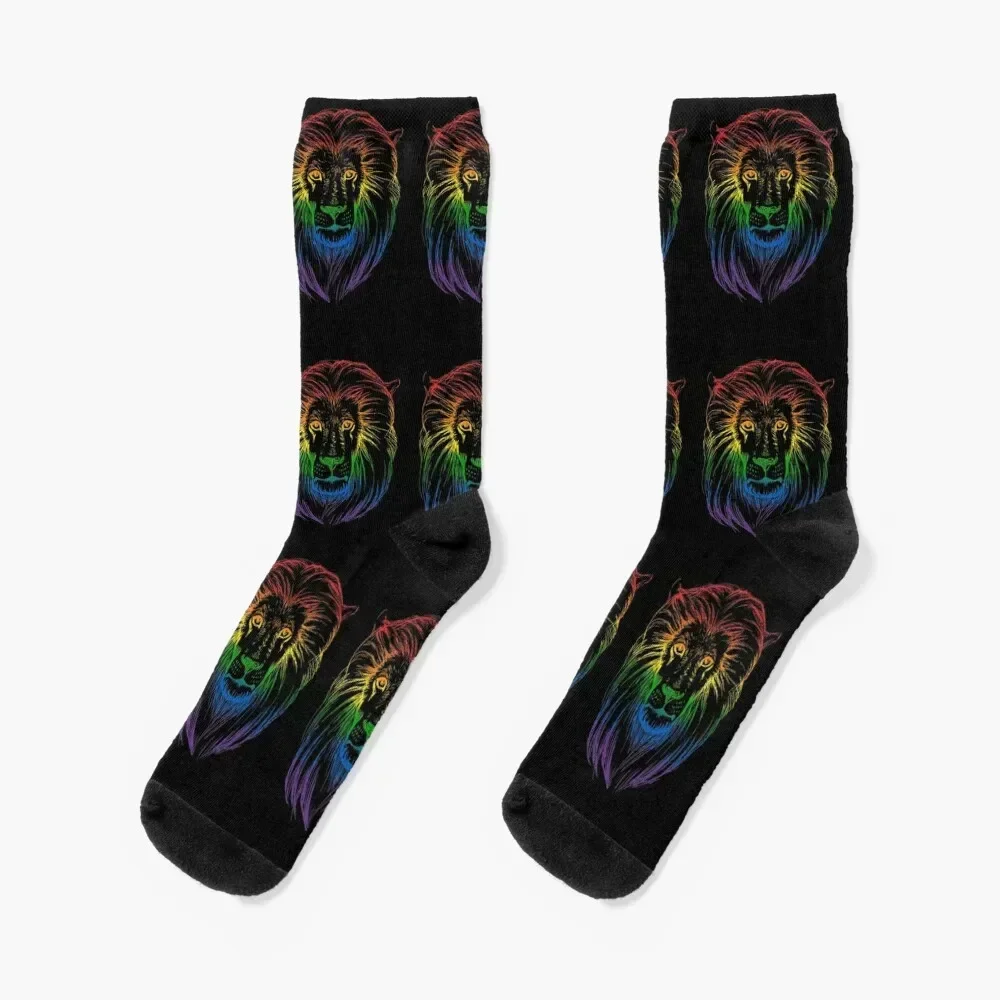 Rainbow Lion Art Socks custom sports valentine gift ideas custom Male Socks Women's