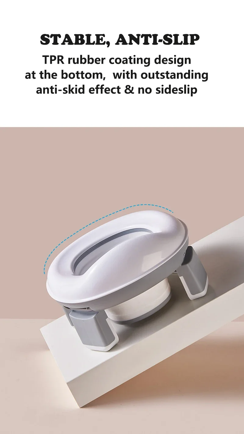 3-in-1 Reise-Toilettensitz, faltbar, blau, für Kinder, Töpfchen mit Taschen, Baby-Topf, tragbarer Silikon-Babytöpfchen-Trainingssitz – Detail 10