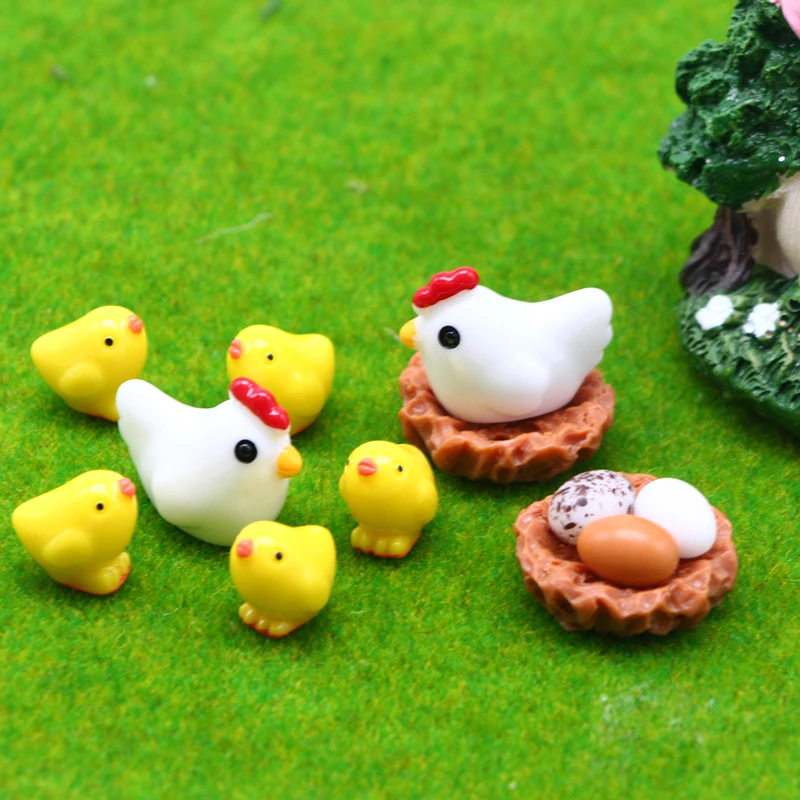 Easter Decoration 2023 6pcs/set Resin Mini Swan Horse Duck Dolphin Figurine Microlandscraft Setting Miniatures Chicken Party DIY