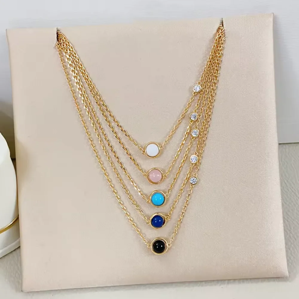 18K Gold Plated Natural Agate Transfer Beads Women's Necklace Jewelry Fashion Accessory
