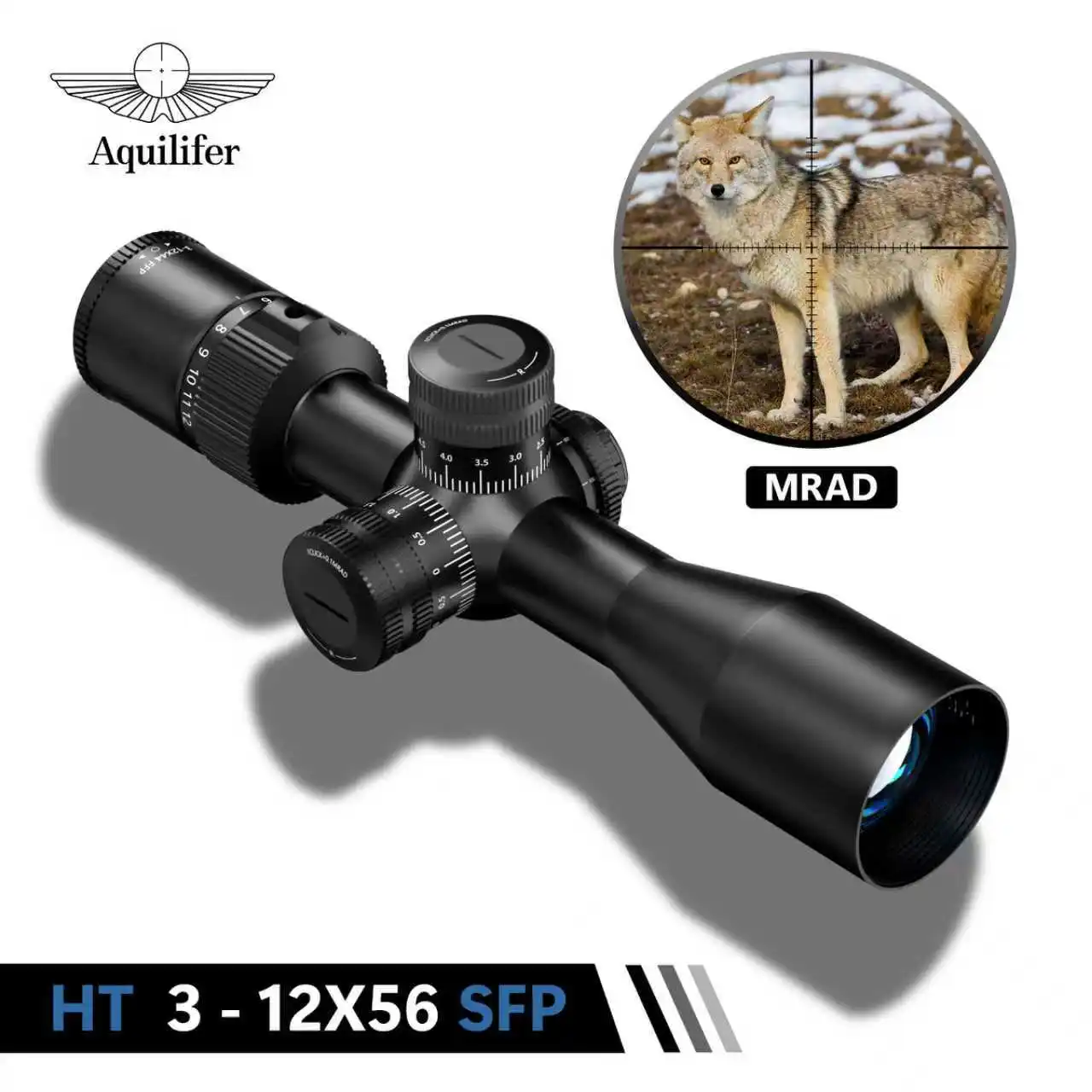 

Aquilifer HT 3-12x56 FFP Rifle Scope First Focal Plane Red Illuminated Reticle 1/10 MRAD Tactical Turrets Waterproof for Hunting