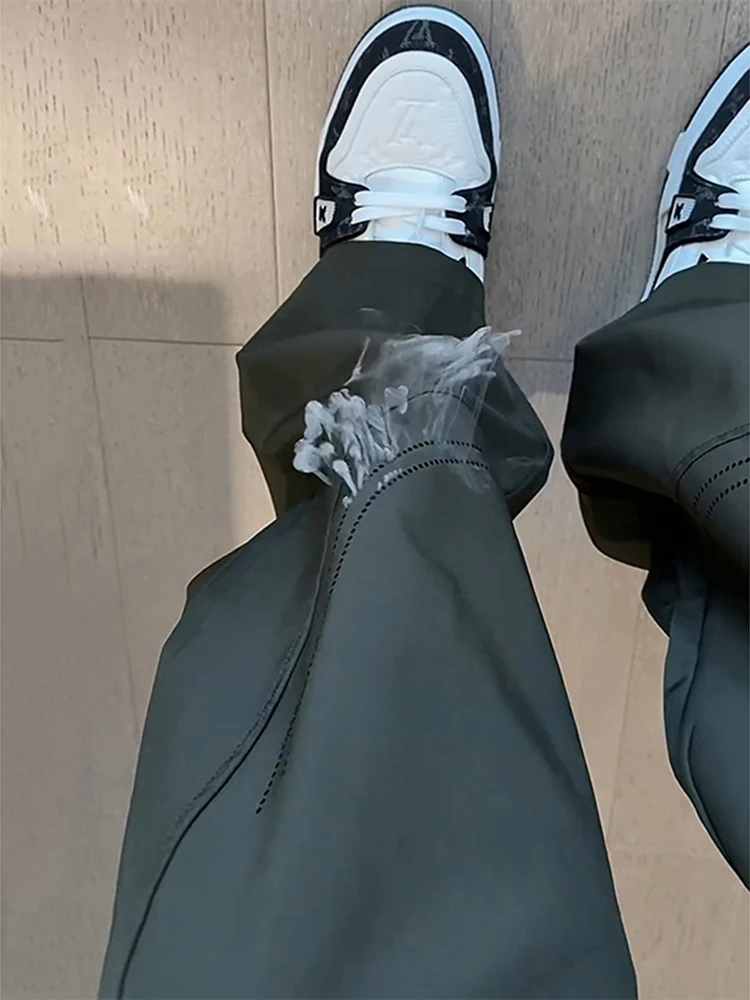 

Мужские летние тонкие быстросохнущие повседневные брюки из ледяного шелка, прямые, свободного кроя, с охлаждающим эффектом, модные, повседневные