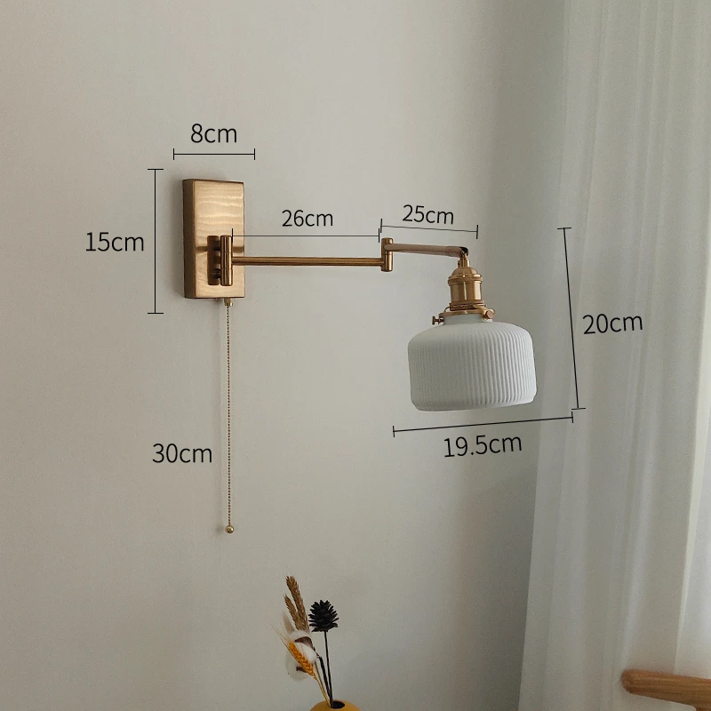 IWHD Nordic Modern LED Wall Sconce Left Right Rotate Pull Chain Switch Bedroom Restaurant Bar Beside Lamp Ceramic Stair Light