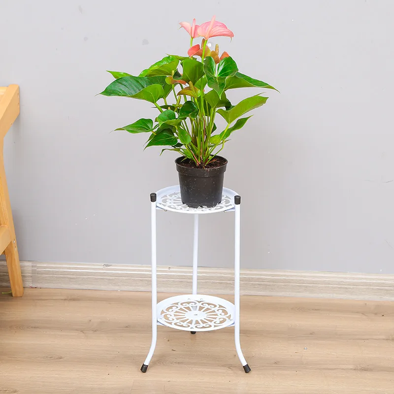 2-Tiered Tall Plant Stand Metal  Shelf Supports Rack for Indoor Outdoor Home Decoration