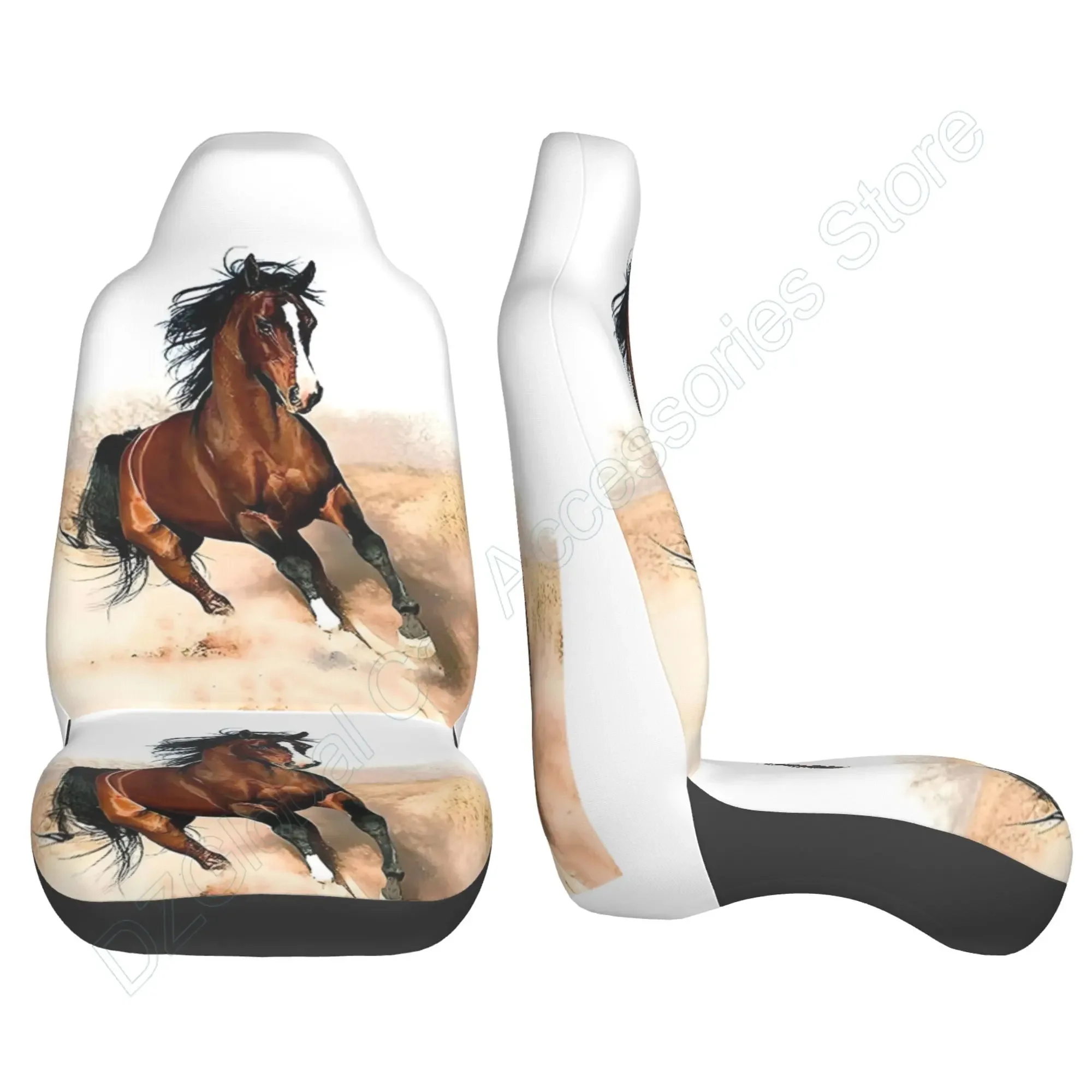 Horse Fabric Front Seat Covers Bohemia Design Car Interior Protector Set of 2 Universal Fit for Vehicle Sedan and Jeep