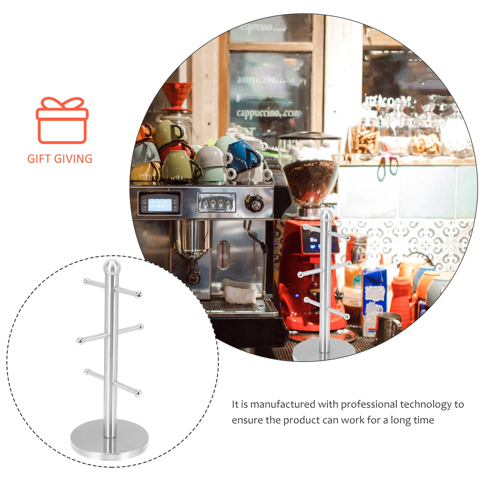 Tree-shaped Cup Holder Coffee Mug Round Stainless Steel Tea Storage Rack for Countertop