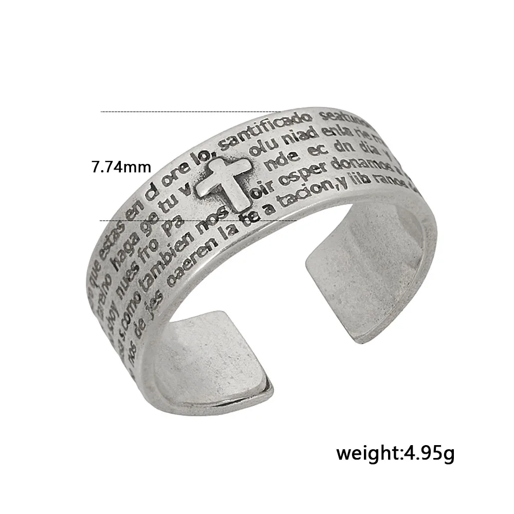 

HOYON S925 Sterling Silver Aggressive Men's Ring Hip Hop Cross and Letter Printed Neutral Ring Jewelry Couple Accessories Gift