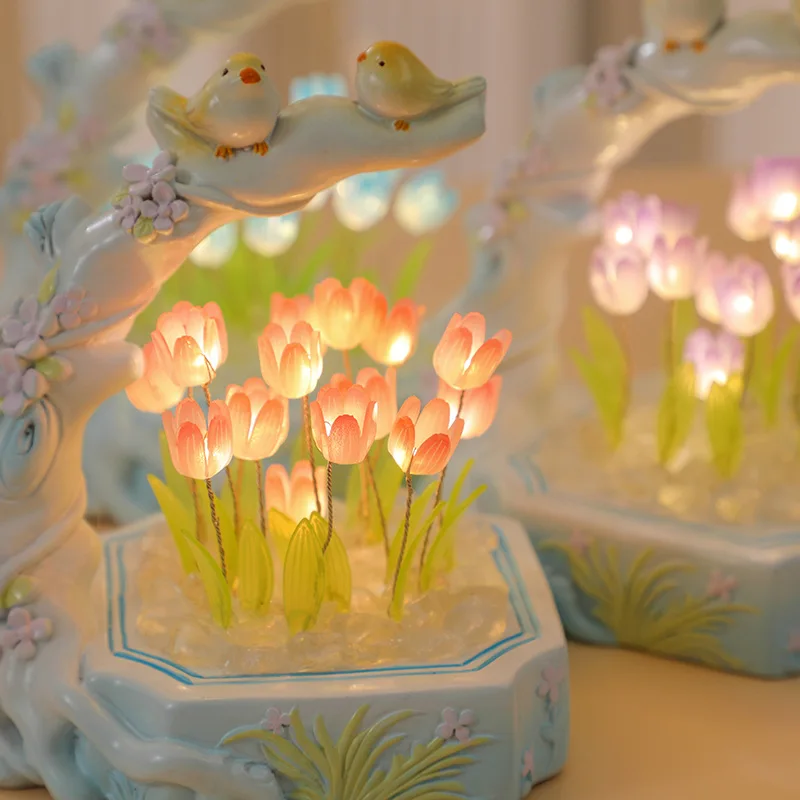 

Tulip Night Light Cute Floral Lamp Bedroom Room Decor Valentines Day Gift Lampara Tulipanes Girlfriend DIY Material