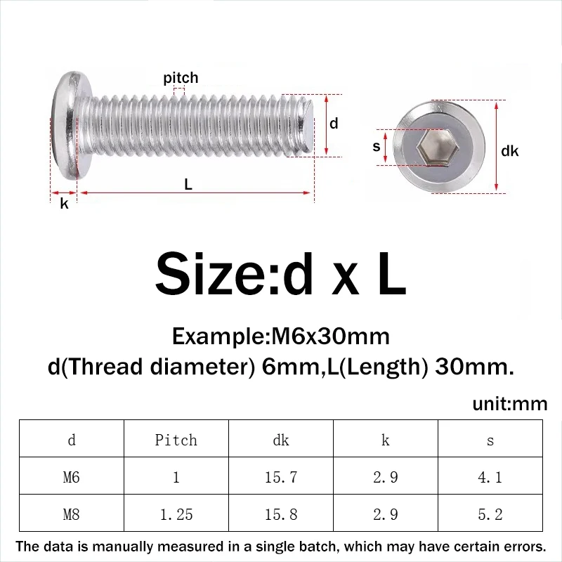 2-10Pcs M6 M8 Large Flat Hex Hexagon Socket Allen Head Connect Joint Bolt Furniture Rivet Screw 304 A2 Stainless Steel Hardware