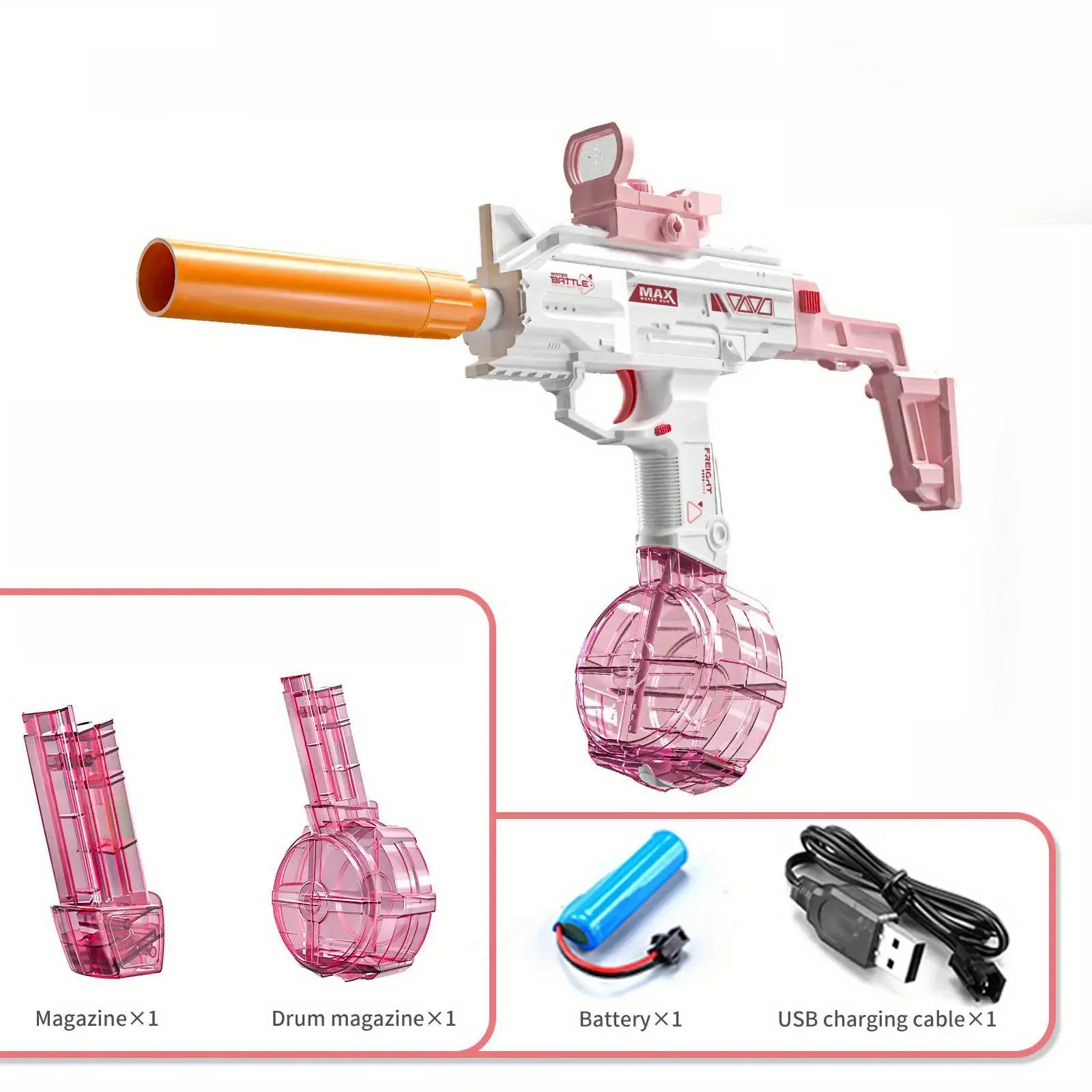 Pistolet à eau jouet électrique rotatif avec une longue buse, parfait pour les jeux de fête en plein air, un cadeau d'anniversaire idéal pour les enfants.