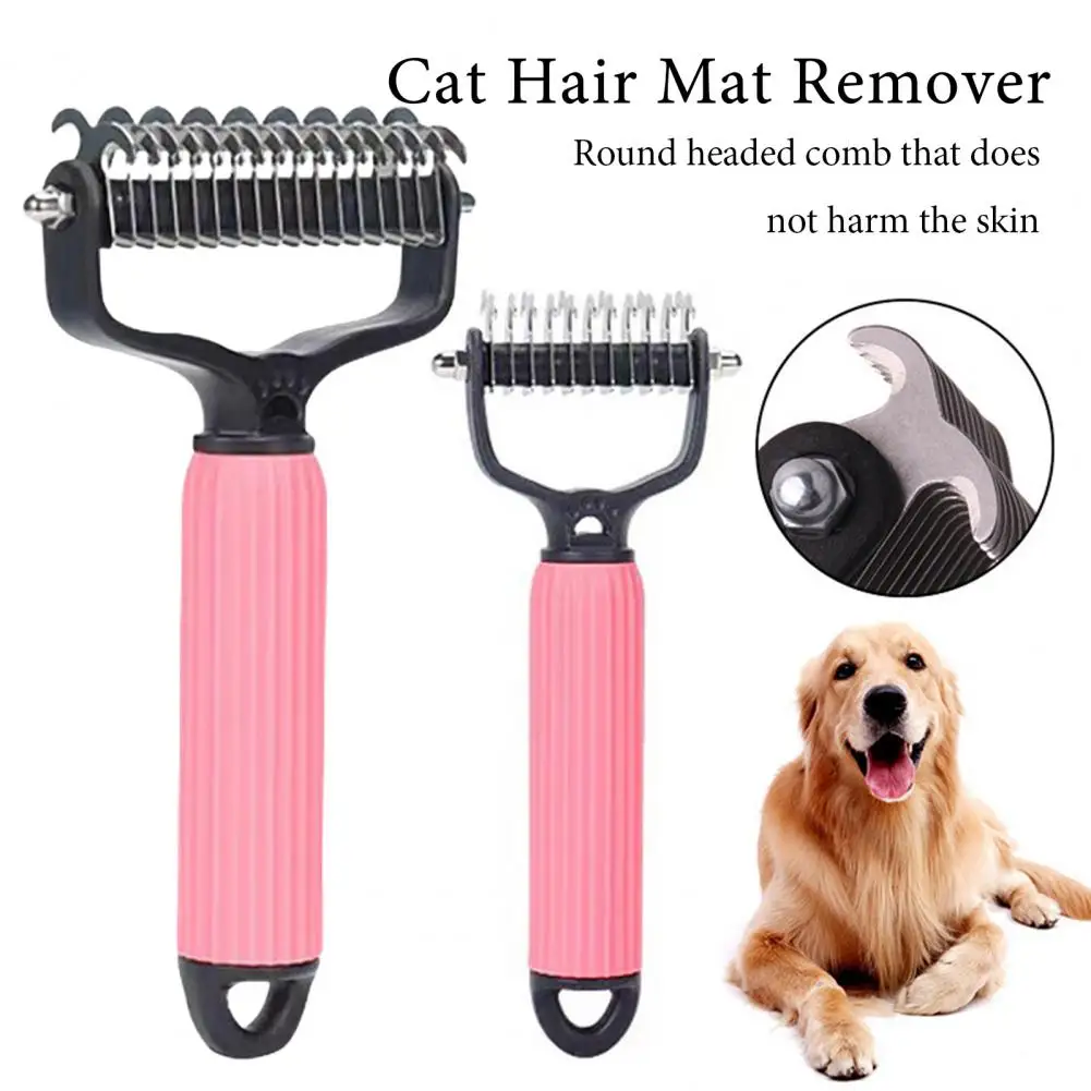 Pet Detangling Comb Handheld Undercoat Rake for Dogs Cats Stainless Steel Teeth Deshedding Grooming Brush for Thinning Shedding