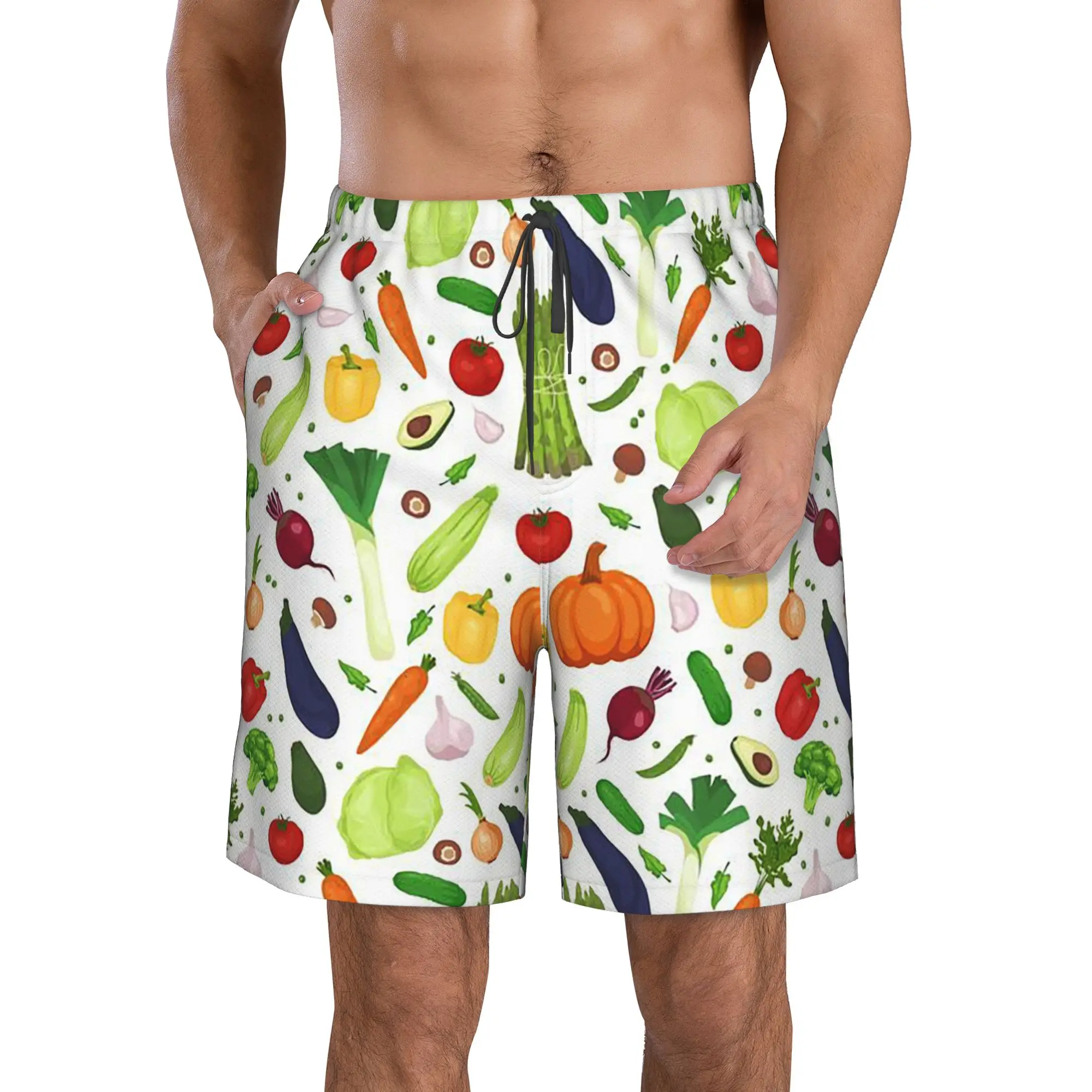 Cartoon Fitness Vegetable Pattern Trunks Beach Board Shorts Casual Quick Dry Swimming Summer Men Pants