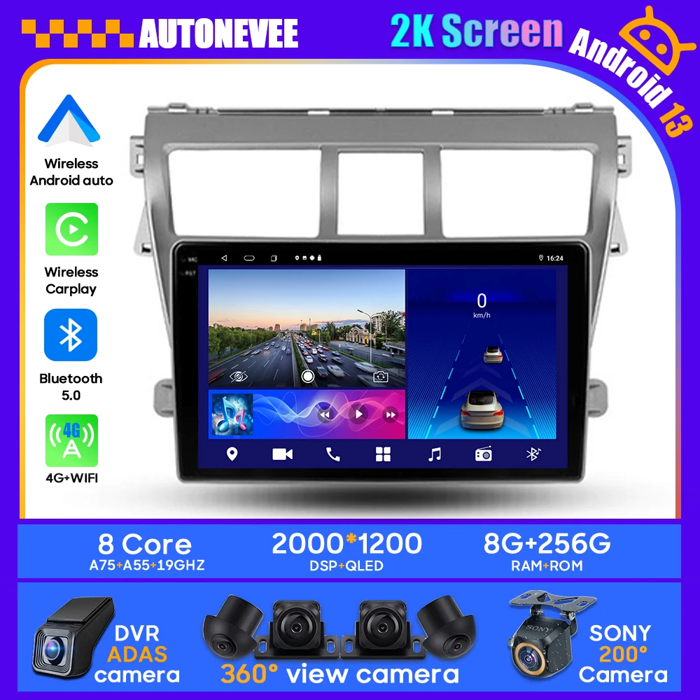 

Car Video No 2din DVD For Toyota Vios Yaris 2007-2012 Multimedia Player GPS Navigation Radio Android Carplay 2 din Auto BT QLED