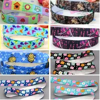 DHK 5/8'' 5yards Fold Over Elastic FOE Camo Butterfly Flower Bug Cactus Printed Headband Headwear Diy Decoration Wholesale C436