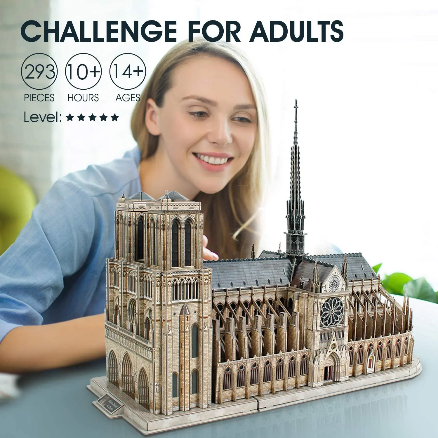 3D Puzzle for Adults Moveable Notre Dame de Paris Church Model Kits Large Challenge French Cathedral Brain Teaser