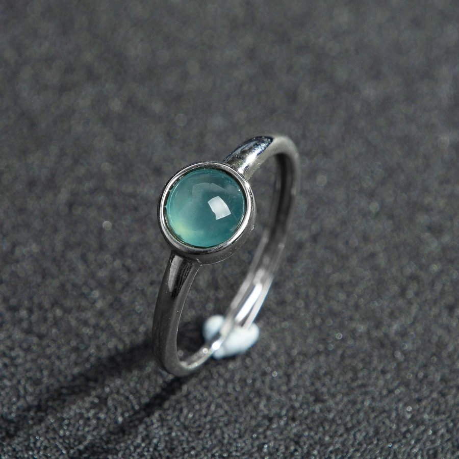 

TIMESWIND Простое открытое женское кольцо из натурального нефрита А-типа с синей круглой бусиной S925 Серебряное открытое женское кольцо с сертификатом