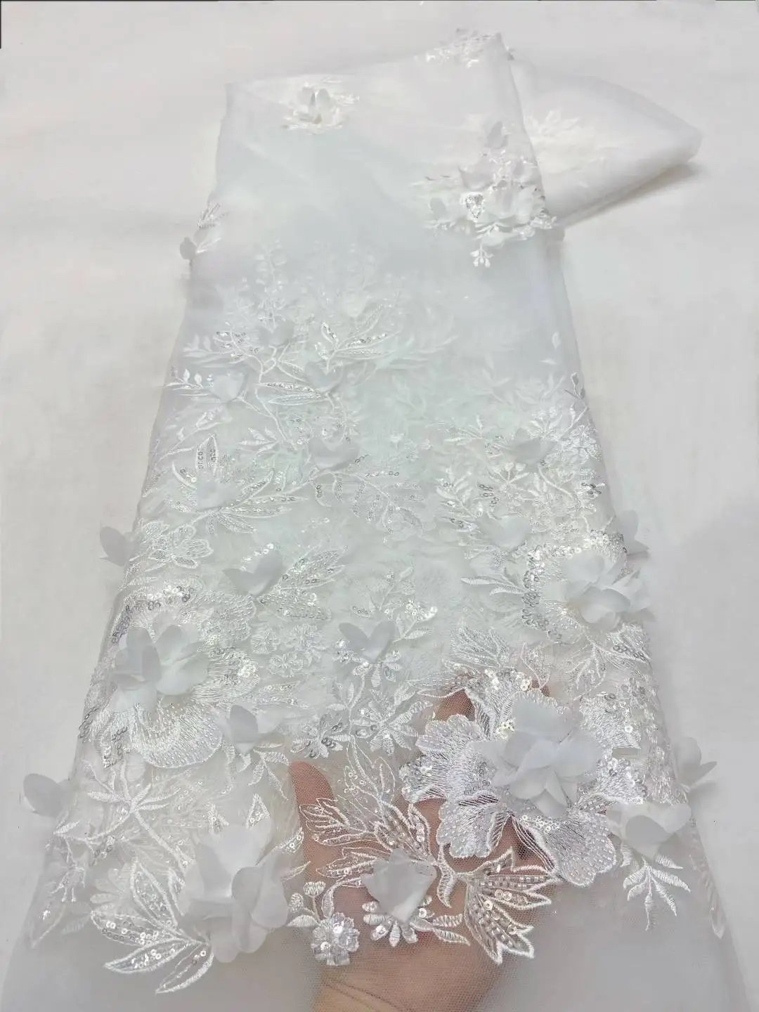 

2025 African French Nigerian High End Tulle Lace Mesh Beads Sequins 3D Fabric for Embroiderg Wedding Party Bride Sewing Dress
