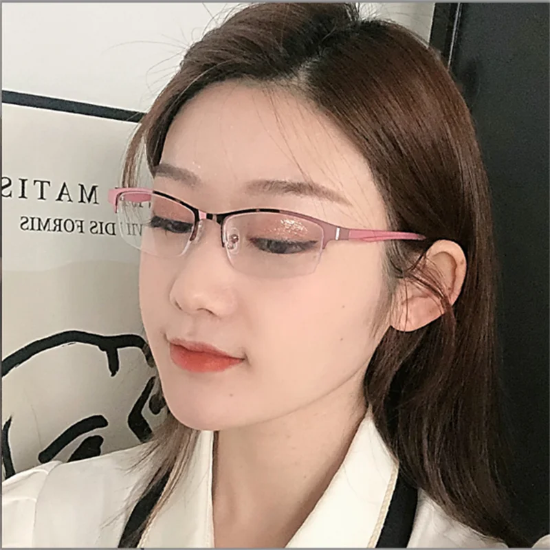 High-end Business Ladies Half-frame Anti-blue Light Flat Mirror Gorgeous Lady Finished with Degree Myopia Glasses