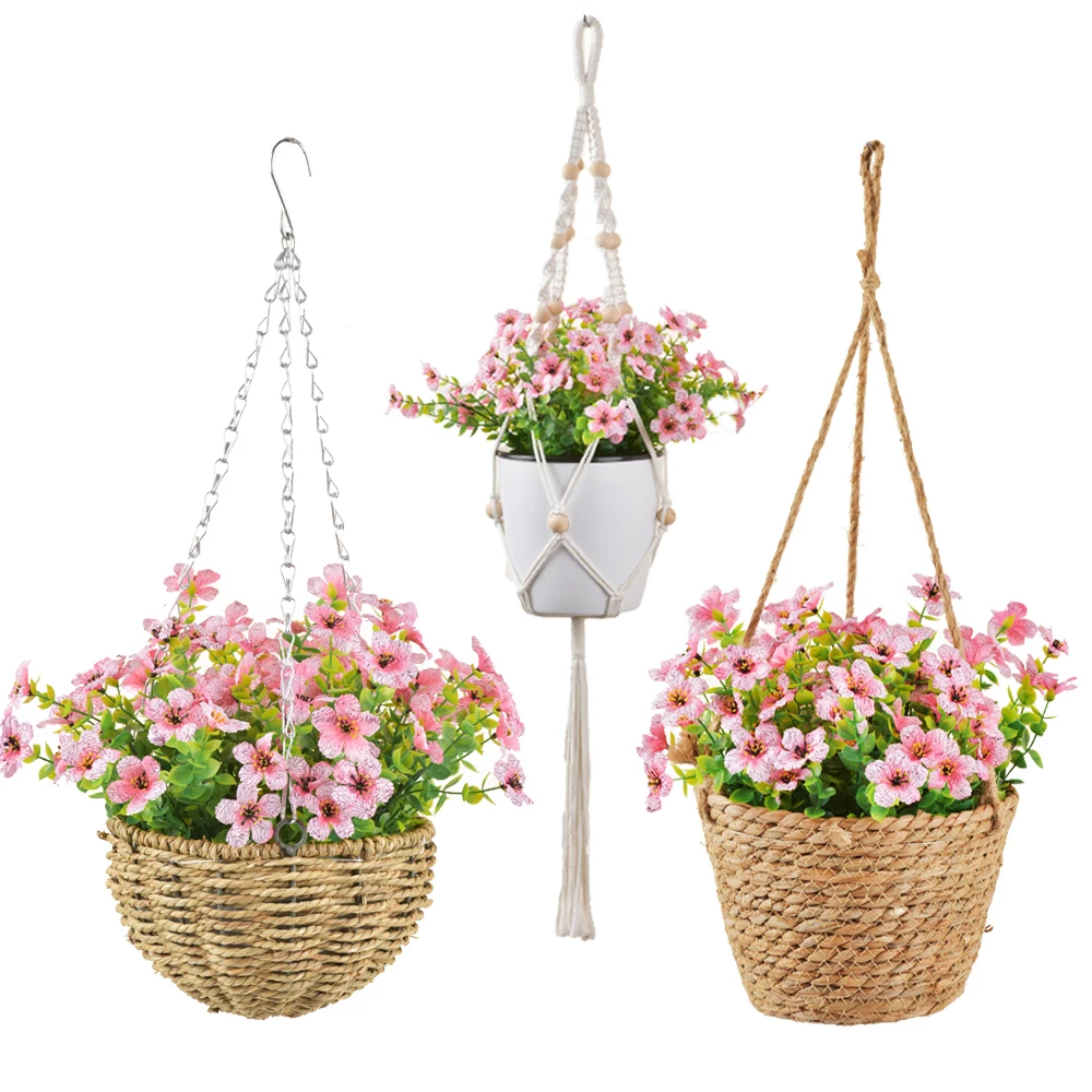 Garden Hanging Wicker Rattam Planter Plant Storage Basket Jute Rope Woven Indoor Outdoor Holder Plant Hangers Home Decor