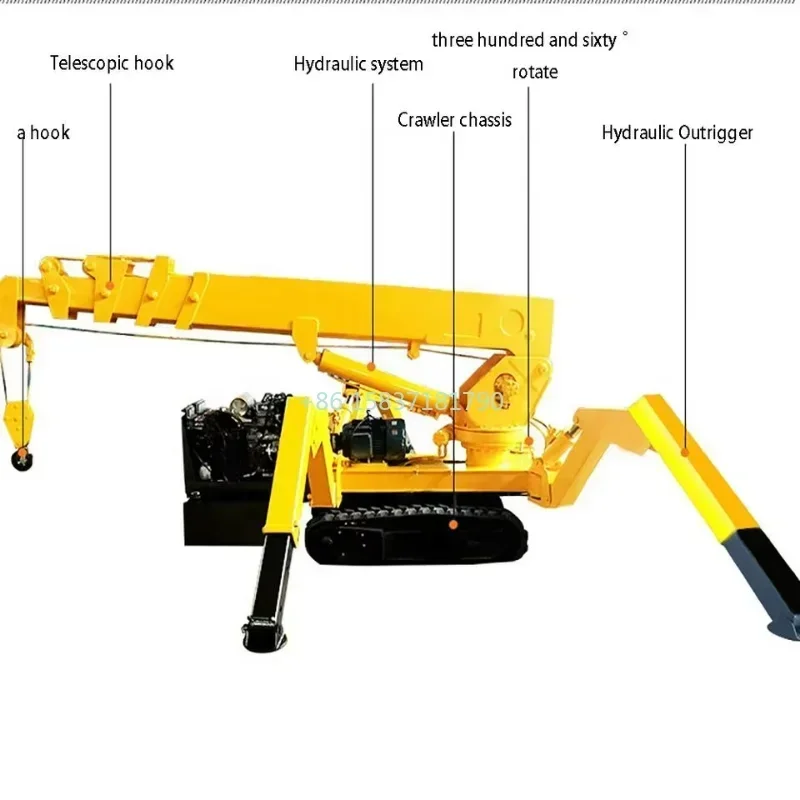 2 Ton Lifting Spider Crane Customized Warehouse 3 Ton Spider Crane 5m 9m 14m Truck Mounted Spider Crawler Crane for Spain