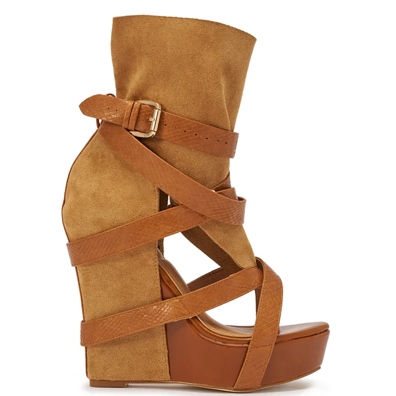 Wedges Buckle Belt Hollow Out Sandals Boots Sexy Pointed Toe Mixed Colors Customized New Arrivals Fashion Women Modern Shoes