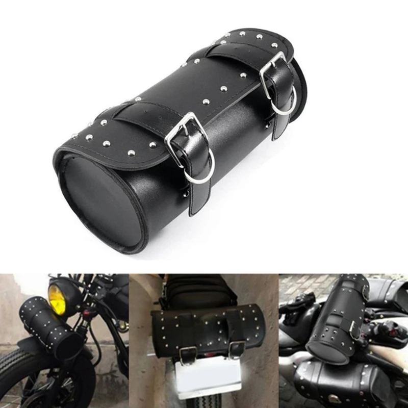 Universal Motorcycle PU Leather Tool Bag Front Fork Handlebar Saddlebag Roll Barrel Racing Tail Barrel Storage