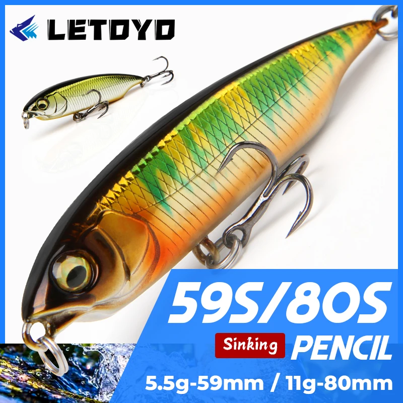 LETOYO 59mm 80mm Sinking Trout Lure Stick Pencil Lure Stickbait Freshwater Artificial Bait Trout Bass Pike Fishing Lure