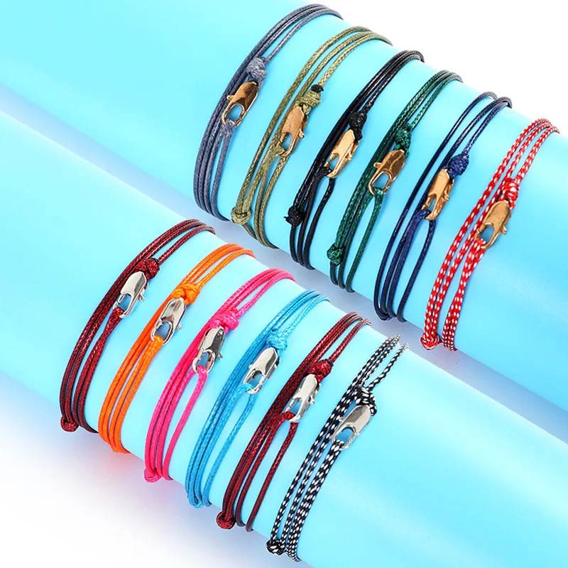 2023 Trendy Layered Wax Rope Thread Bracelet Men Women Lobster Wrap Surfer String Bracelet For Men Jewelry Pulseras Hombre