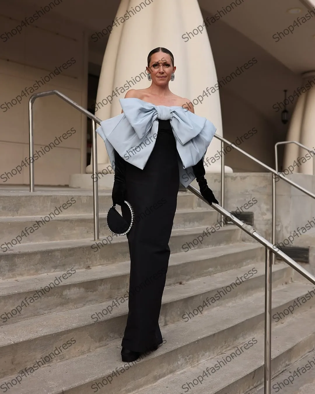 فساتين سهرة طويلة بفيونكة من الساتان بدون قفازات مثيرة بدون حمالات من قماش التفتا رداء حفلات رسمي فريد من نوعه من الساتان للمشاهير للحفلات الراقصة #4