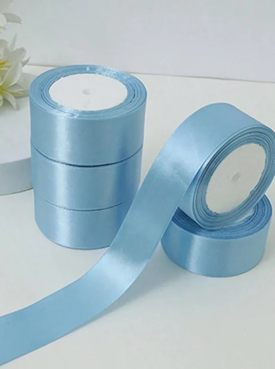 Light Baby Blue Glossy Satin Ribbon, Smooth Fabric Gift Wrapping Ribbons for Baby Shower Wedding Birthday Party DIY Bow Gift Box Craft Decor