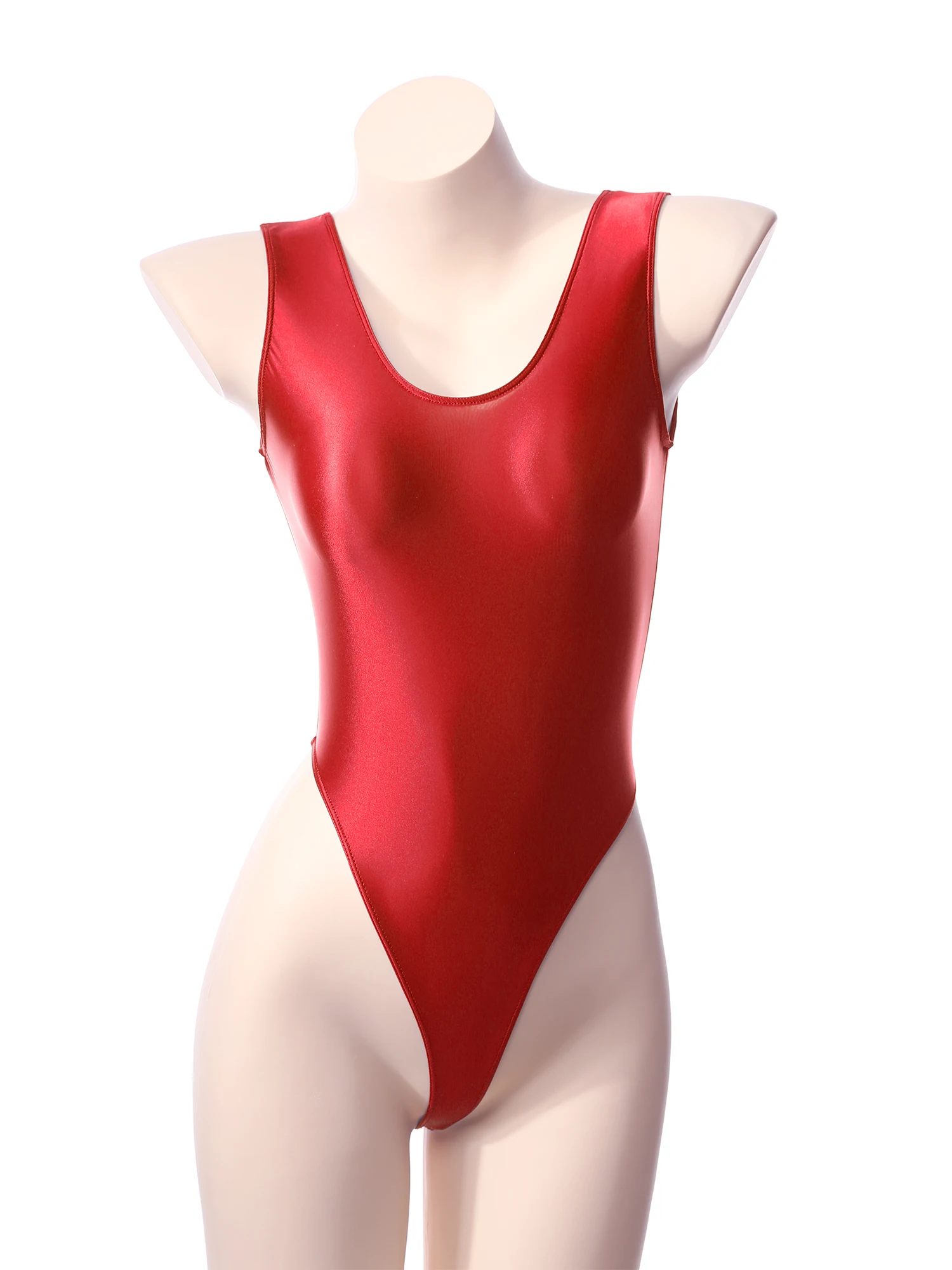 Womens One-Piece Swimsuit Glossy High Cut Thong Leotard Bodysuit Swimwear Sexy Solid Monokini Beach Bathing Suit Swimming Suit