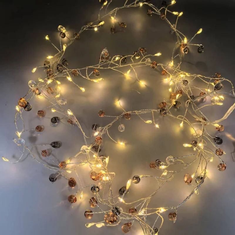 Guirnalda de luces elegante con Control remoto, petardo, cuentas de cristal, cadena decorativa, decoración de escena navideña, atmósfera