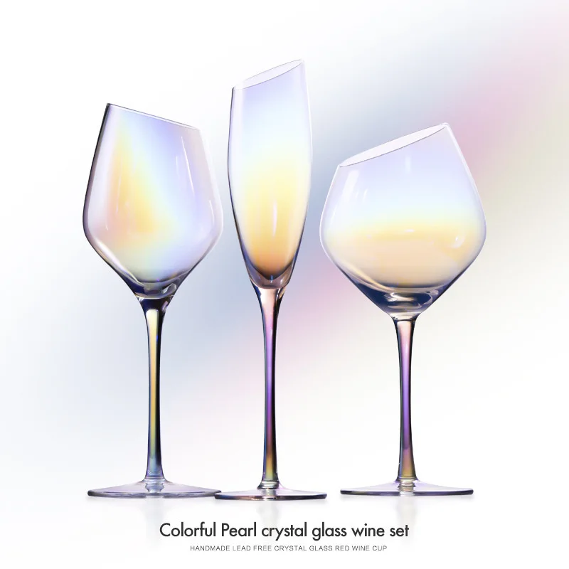 2 Stück Farbe Perle Kristall Weinglas Hochzeits feier Glaswaren Getränke tasse Überzug Regenbogen schräg Bordeaux Becher Champagner Flöten