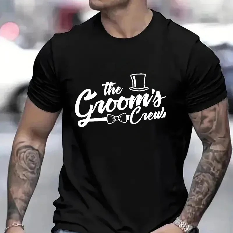 The Groom's Crew Tops Fashion Graphic Hat Bow Tie T-Shirt Single Farewell Bachelor Party Tees Best Man Team Groom Squad Clothing