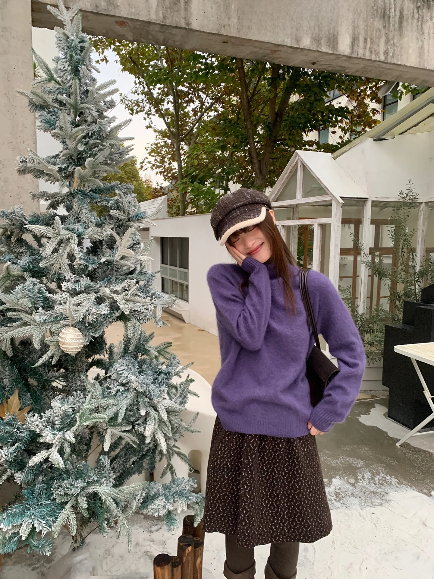 

Pure Cotton Floral Print A-Line Skirt Warm Casual High Waist Elastic Waist Cotton Filled f-length Skirt for Women