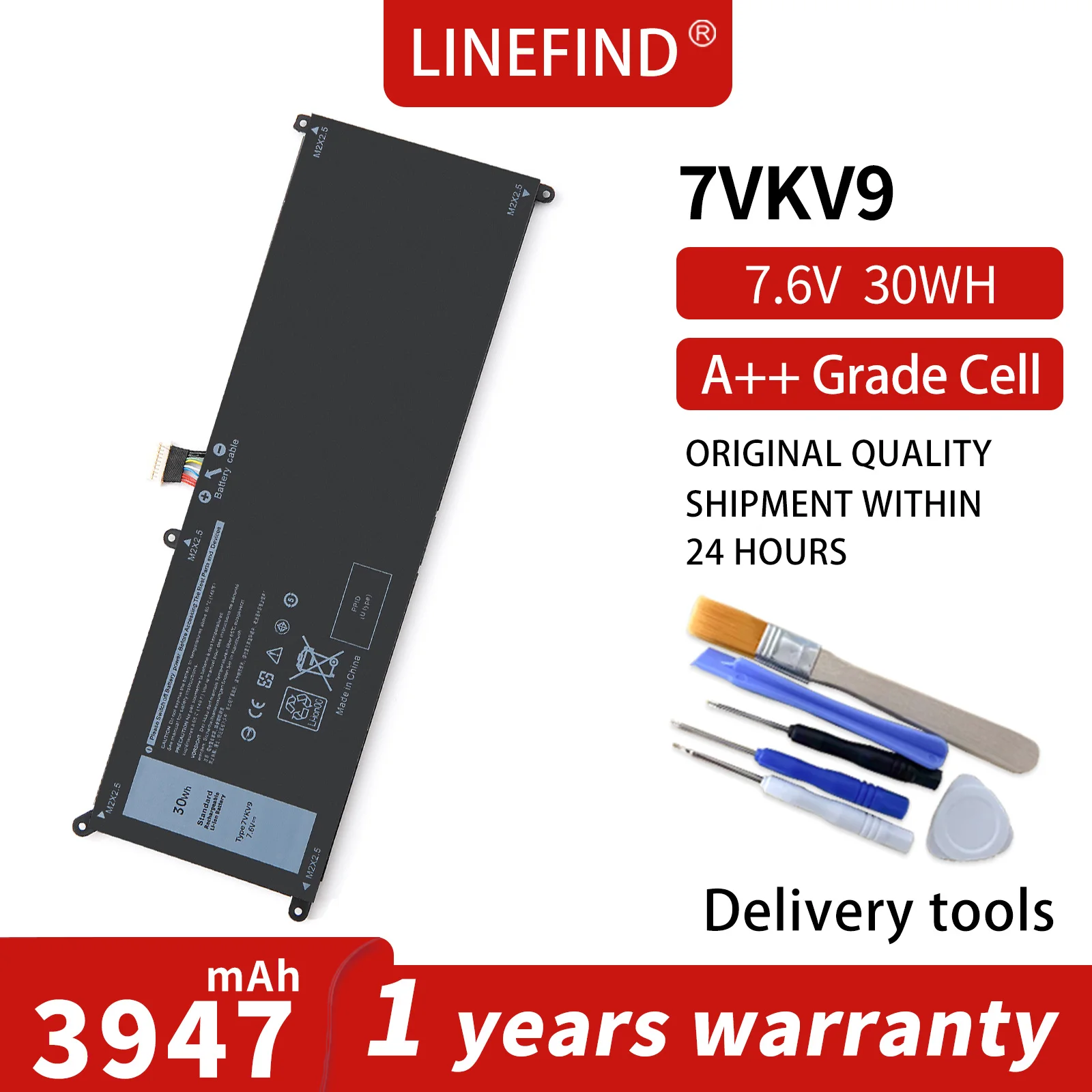 

Аккумулятор для ноутбуков DELL Latitude XPS 12 7000 7275 9250 серии LINEFIND 7VKV9 9TV5X, 7.6V 30WH