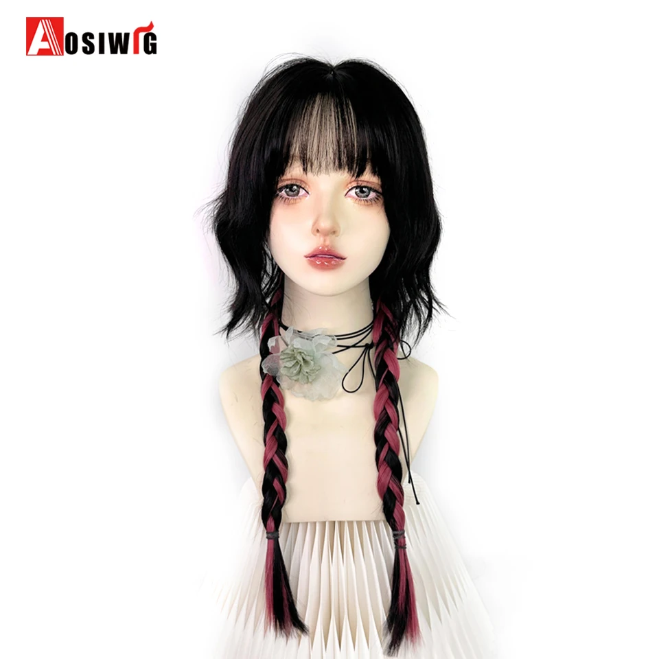 Ombre Black Red Long Synthetic Wig Women Jellyfish Natural Cosplay Lolita Wigs With Bangs Hair for Daily Party