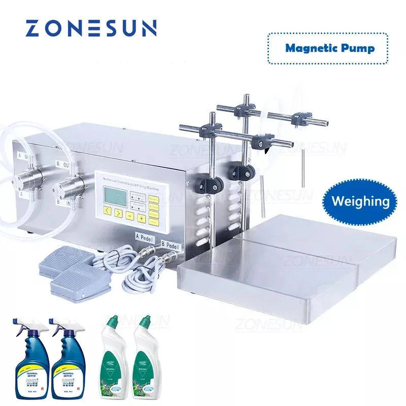 ZONESUN ZS-MP252W Semi Automatic Filling Machine Liquor Toilet Cleaner Milk Perfume Strong Acid 2 Heads Filter Filler