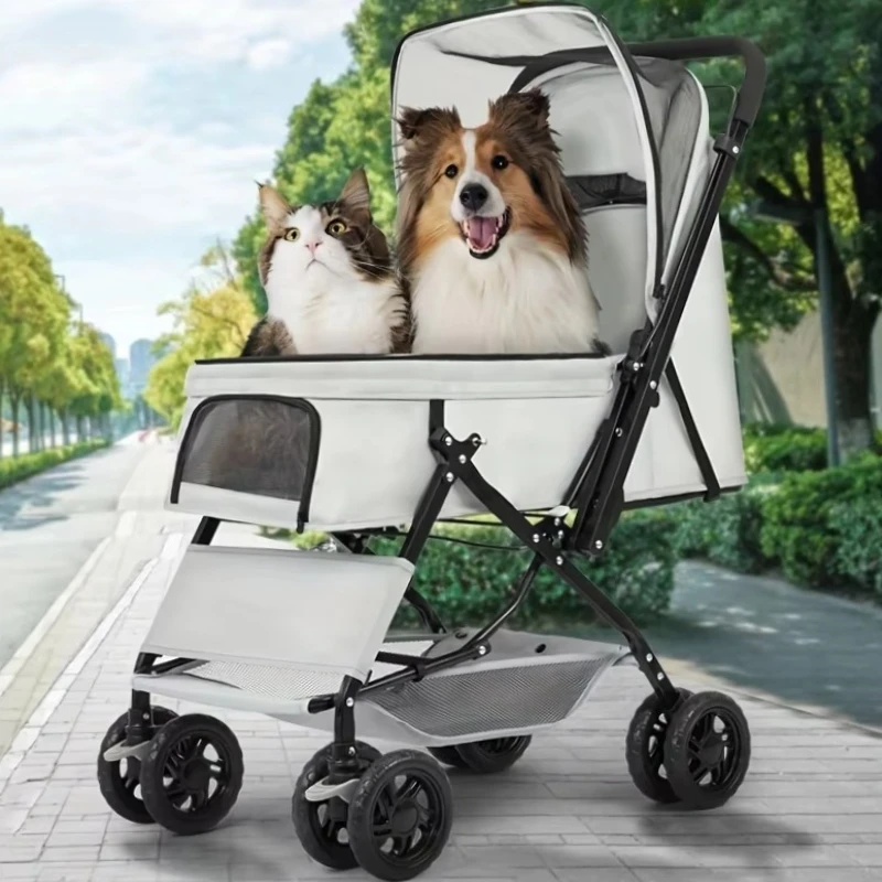 

4 Wheels Pet Travel Trolley Dog Jogger Stroller with Cup Holder and Storage Basket Pet Pushchair for Small Medium Cats Dogs