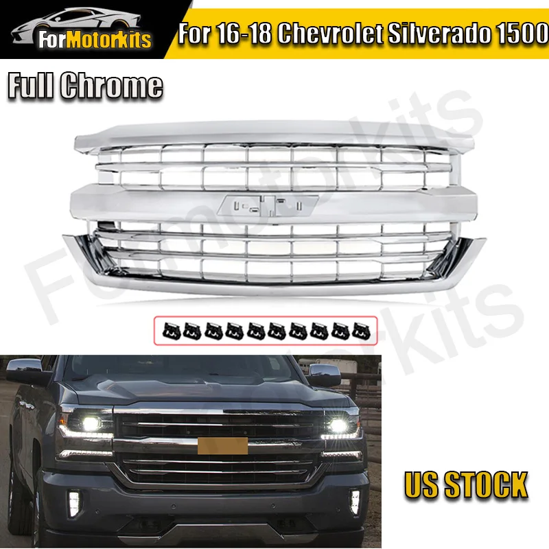 SAIQINGSP 1 Pcs of Front Bumper Upper Grille Grill Chrome Fits For 2016 2017 2018 Chevrolet Silverado 1500 Car Accessories Tools